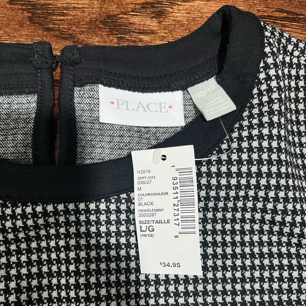 The Childrens Place L 10 12 black white Houndstooth  Dress Twirl With Bow Belt - Picture 2 of 3